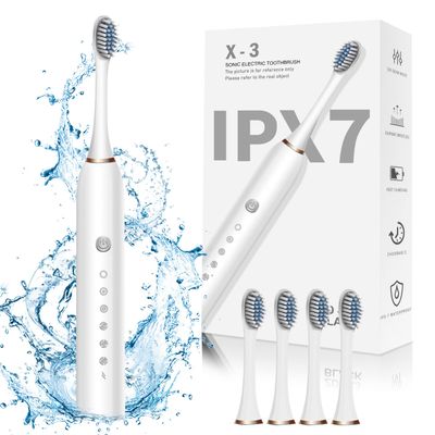 Quebers Electric Toothbrushes USB Rechargeable Ultrasonic with 4 Brush Heads 6 Cleaning Modes and Smart Timer Waterproof Cleaning Toothbrushes for Adults and Kids (Pack of 1)