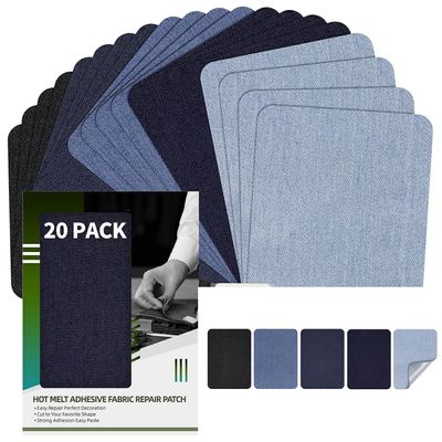 Ahamo 20-Pack Denim Iron On Patches for Clothes Repair - 5 Color Cloth Stickers Patch Set (5x7.5cm) | Fabric Stickers for Torn Jeans, Jackets & Bags