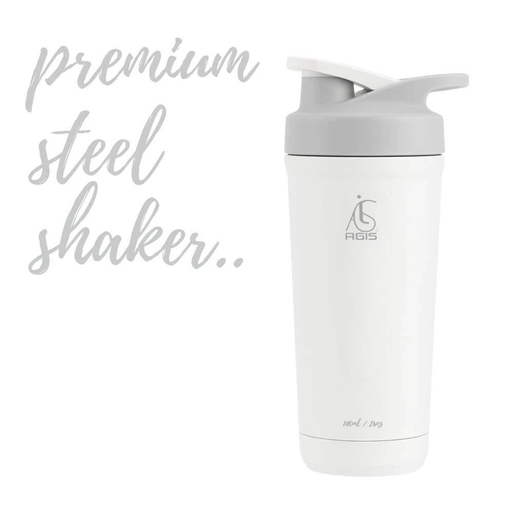 AGIS Premium Steel Gym Shaker Bottles for Protein Shake, Gym Bottles for Men & womens Protein Shaker Bottle for Gym Shaker Bottles for Gym Bottle Shaker Steel Shaker Bottle (WHITE) 700 ML
