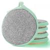 Double Sided Dish Cleaning Sponge Scrubbers, Round Shape, 5 Pieces, Mint Green and Grey view 1