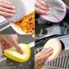 Double Sided Dish Cleaning Sponge Scrubbers, Round Shape, 5 Pieces, Mint Green and Grey view 3