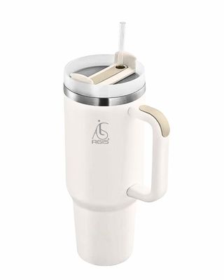 AGIS Protein Shaker Tumbler, Hot and Cold with Handle and Lid,Double Insulated Cup Mug Cupholder for Gym, Travelling 300g, 25 cm x 8.5 cm, Plastic, Unisex (BEIGE)