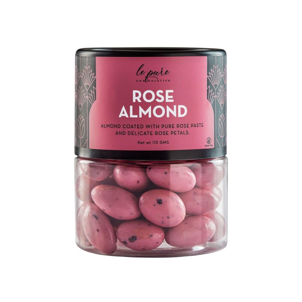 Le Pure Rose Almond Dragees | Roasted Almonds Coated in Rose-Flavored Milk Chocolate | Gourmet Floral Chocolate Gift | Gluten-Free, Luxurious Indulgence | 115g