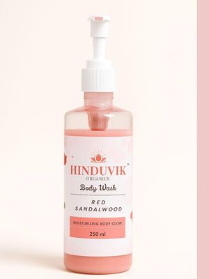 HINDUVIK Organic Red Sandalwood Body Wash 250ml | Natural Moisturizing Shower Gel with Shea Butter, Olive Oil, Almond & Coconut Oil | Body Glow Cleanser for Men & Women | Sulphate Free