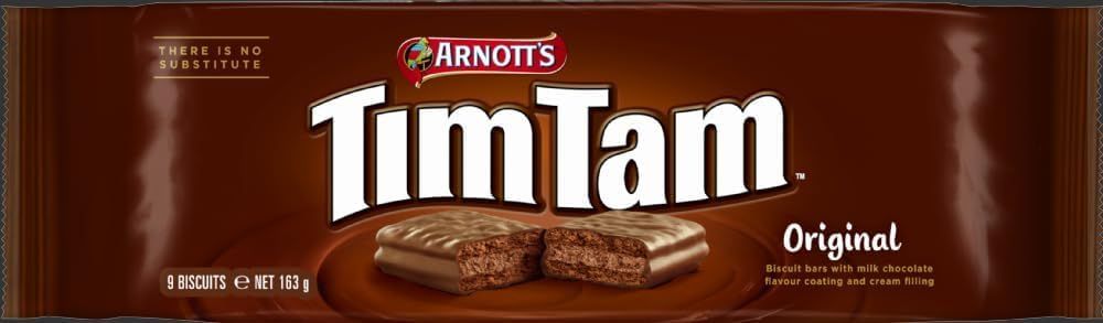 Arnotts Tim Tam Original  Iconic Australian Chocolate Biscuit Bars with Milk Chocolate Coating & Cream Centre, 163g