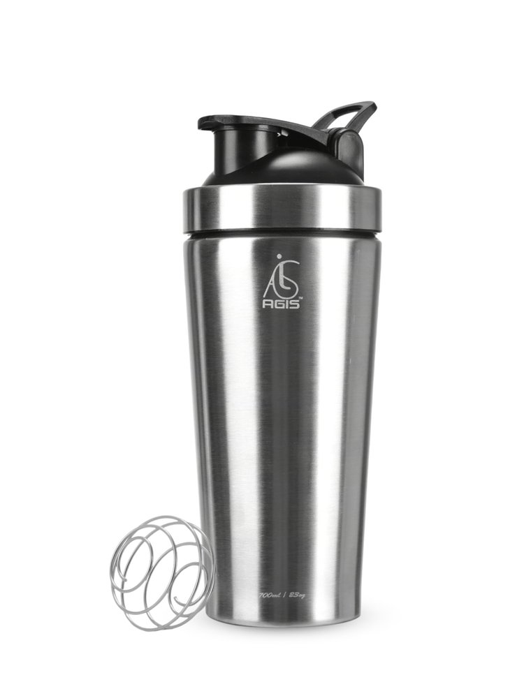 AGIS Steel Shaker Stainless Steel Shaker | Leakproof | Measurement Marking| Perfect For Fitness Enthusiast & Athletes | Ideal For Mixing Protein Shakes & Pre-Workout Formula, 700ml (SILVER)