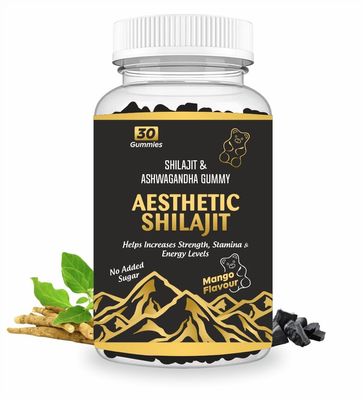 Aesthetic Shilajit 100mg & Ashwagandha Gummies | Boosts Stamina & Improves Energy Levels| No Added Sugar | Mango Falvour | Pack of 30