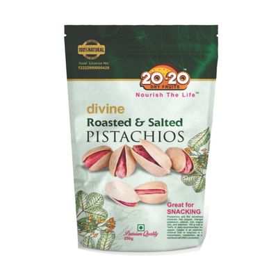 20-20 Dry Fruits Roasted Pistachios 250g | Crunchy Pista Nuts | Natural Kernels | Protein Rich Snack | Healthy Dry Fruit | Vacuum Packed Fresh Pista