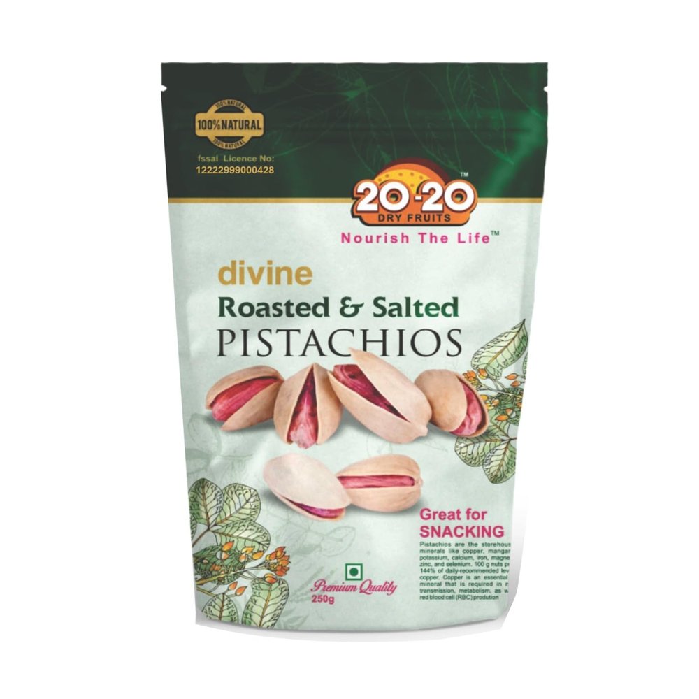 20-20 Dry Fruits Roasted Pistachios 250g | Crunchy Pista Nuts | Natural Kernels | Protein Rich Snack | Healthy Dry Fruit | Vacuum Packed Fresh Pista