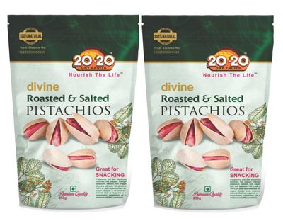 20-20 Dry Fruits Roasted Pistachios 500g | Pack of 2 (250g Each) | Crunchy Pista Nuts | Protein Rich Snack | Natural Kernels | Vacuum Packed