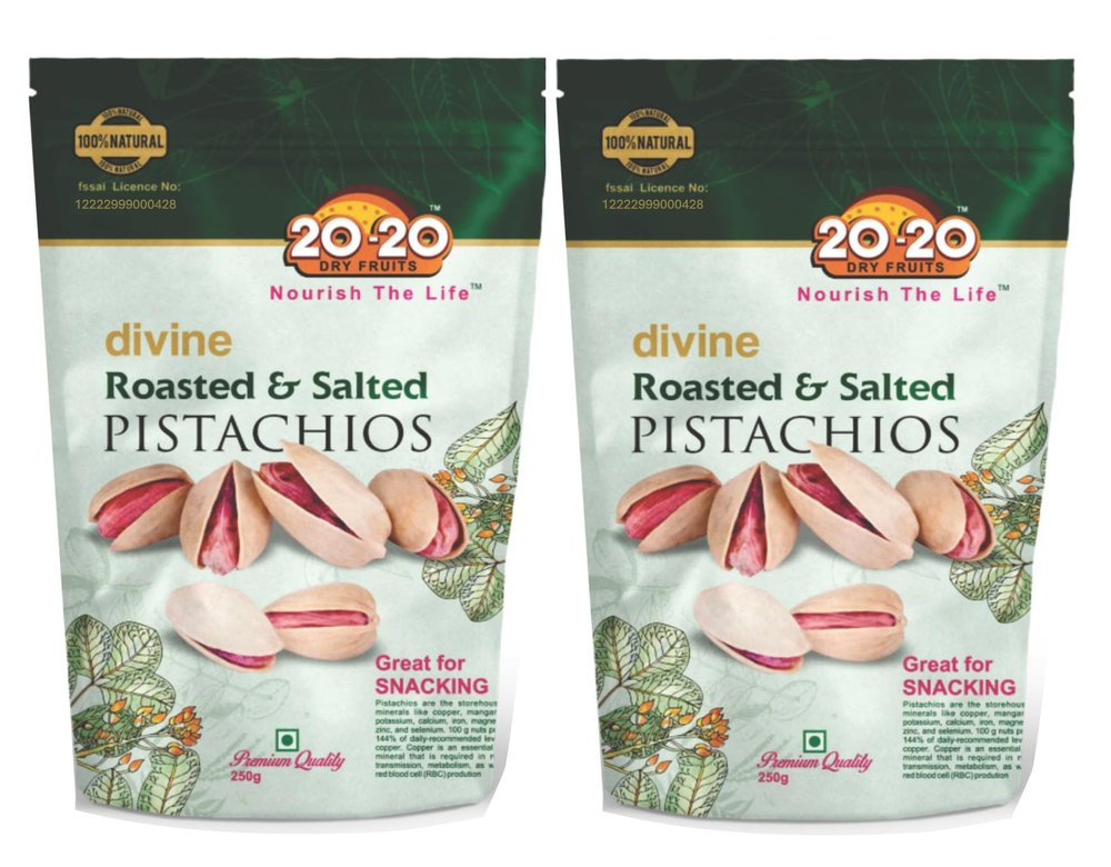 20-20 Dry Fruits Roasted Pistachios 500g | Pack of 2 (250g Each) | Crunchy Pista Nuts | Protein Rich Snack | Natural Kernels | Vacuum Packed
