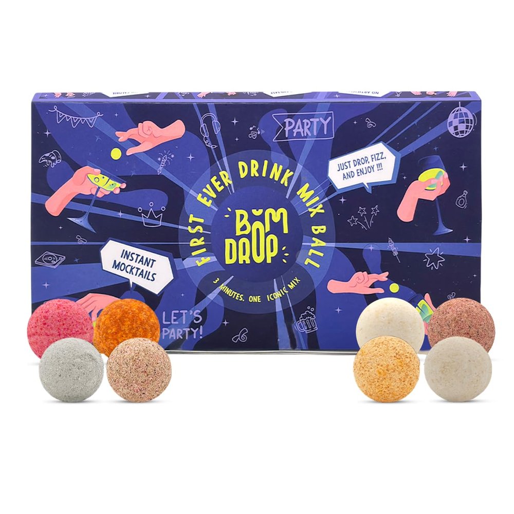 Bomdrop Instant Mocktail Mix Balls  Mango Tango, Orange, Watermelit, Mojito Muse, Guava Groove, Sippin Shikanji, Island Pop & Lushy Lychee | Refresh Your Drink | 15 g Each, Pack of 8 | Ideal for Hotels, Restaurants & Parties