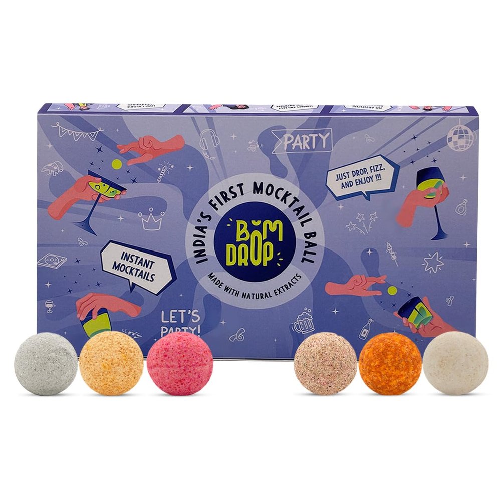 Bomdrop Instant Mocktail Mix Balls  Sippin Shikanji, Guava Groove, Mojito Muse, Orange Hour, Mango Tango & Watermelit | Indias First Drink Mix Ball | Drop. Fizz. Sip. | 15 g Each, Pack of 6 | Ideal for Hotels, Restaurants & Parties
