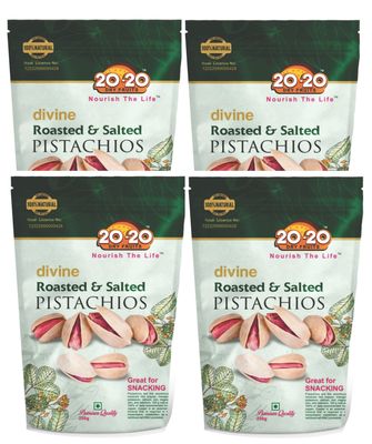 20-20 Roasted Pistachios 1kg | Pack of 4 (250g Each) | Crunchy Pista Snack | Healthy Nuts | Rich in Protein & Fiber | Dry Fruit | Vacuum Packed Fresh