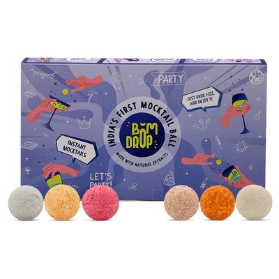 Bomdrop Instant Mocktail Mix Balls Peachy Vibe, Berry Rush, Ginger-ed Up, Mockin Colada, Lushy Lychee & Island Pop | Indias First Instant Drink Mix Ball | Drop. Fizz. Sip. | 15 g Each, Pack of 6 | Ideal for Hotels, Restaurants & Parties