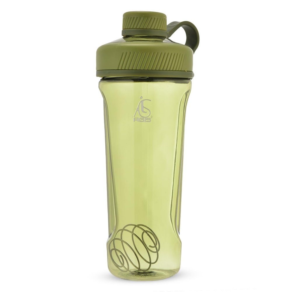 AGIS Military Shaker Bottle 800ml | Leakproof Transparent Gym Protein Shaker with Steel Blender Spring & Screw Cap | BPA-Free (Green)