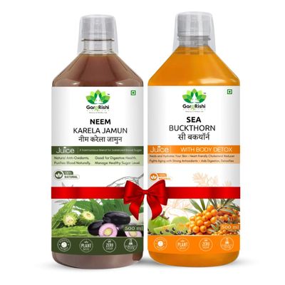 GargRishi Neem Karela Jamun Juice & Sea Buckthorn Detox Juice | Ayurvedic Herbal Combo for Blood Sugar Balance, Digestion, Immunity, Liver Cleanse & Skin Health 1000ml