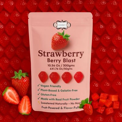 Confect Strawberry Berry Blast Fruit Gummies  6 Pack Vegan, Gluten-Free, Real Strawberry Powder, No Corn Syrup, No Artificial Flavours, Only 60 Calories - 300 Gms