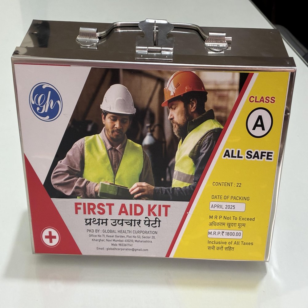 All Safe Class -A First Aid Kit with all items (Stainless Steel Metal Box) Factory/Industry/Offices/School/Institution