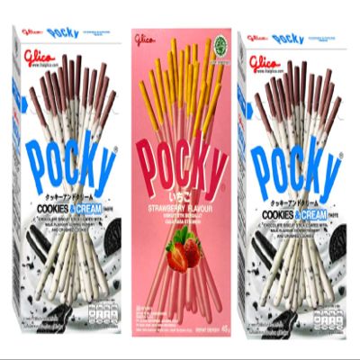Pocky Cookies & Cream Covered Biscuit Sticks (Pack Of 2 x 40g) And Pocky Strawberry (Pack Of 1 x 45g)
