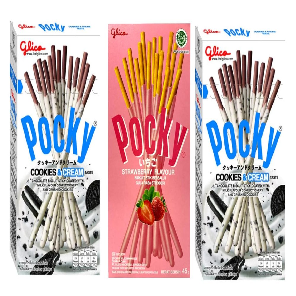 Pocky Cookies & Cream Covered Biscuit Sticks (Pack Of 2 x 40g) And Pocky Strawberry (Pack Of 1 x 45g)