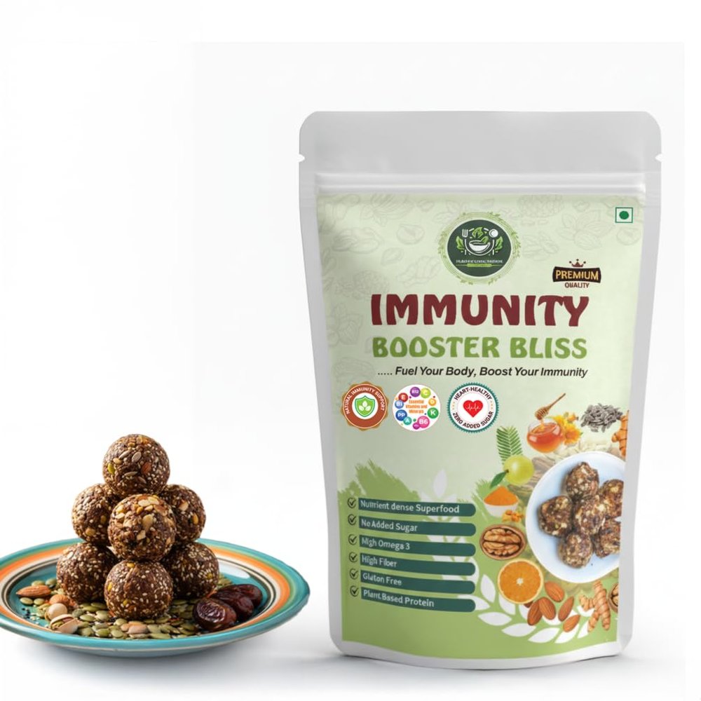 HealthyCrave Cuisine - Immunity Booster Bliss No Refined Sugar Dry Fruit Laddu | High Protein High Fibre Energy Bites with Super Seeds | Gluten-Free Snack for All Ages | 200g