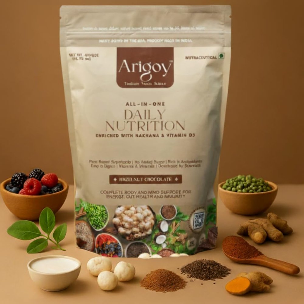 Arigoy All-in-One Plant-Based Daily Nutrition | Gentle, Easy-to-Digest Protein Drink for Low Appetite, Recovery & Sensitive Gut | Makhana Enriched | 15 Servings | Hazelnut Chocolate