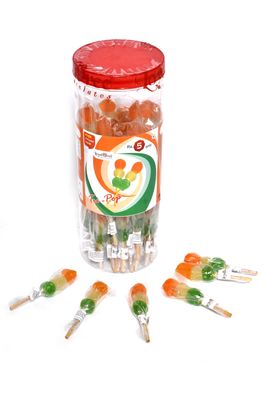 Tricolour Jelly Lollipops. Rs.5 each. Pack of 2. Each jar 50+4 pieces