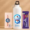 Half Engineer Cute Doraemon MDF Rakhi with Delicious Chocolate and Custom 750ml Aluminium Water Bottle  Unique Raksha Bandhan Gift for Kids, Brothers, and Superhero Fans view 1