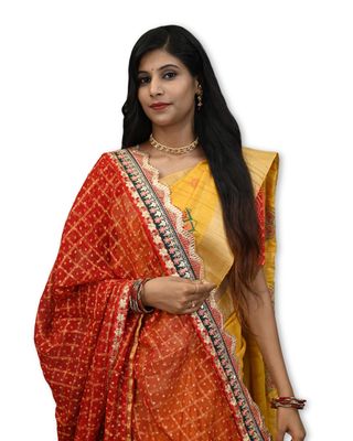 RANISATIYA Beautiful Marwari Bandhni Zari weaving Dupatta (13,D067 (Red) Chunri, 2)