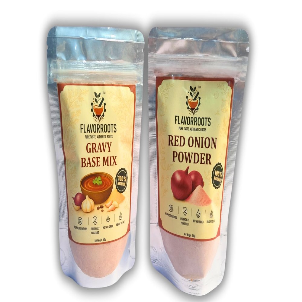 FlavorRoots Combo Pack of 2  Gravy Base Mix & Red Onion Powder (100g each) | Dehydrated | Strong Aroma & Flavor | Hot Air Dried | No Preservatives | Ideal for Gravies, Seasoning & Instant Mixes