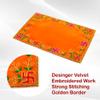 Achleshwar Designer Velvet Embroidered Pooja Aasan Cloth 8x10 inch Orange | Chowki Aasan for God Idol | Mandir Table Altar Cover for Temple, Puja Shelf, Diwali Decoration Pack 0f 2 view 3
