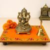Achleshwar Designer Velvet Embroidered Pooja Aasan Cloth 8x10 inch Orange | Chowki Aasan for God Idol | Mandir Table Altar Cover for Temple, Puja Shelf, Diwali Decoration Pack 0f 2 view 4