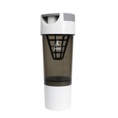AGIS Cyclone Protein Shaker Bottle 600ml | Leakproof Gym Shaker with Extra Storage Compartment & Mixing Grid | BPA-Free Protein Sipper Bottle (White)