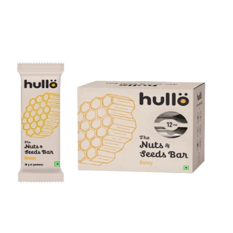 Hullo Nuts & Seeds Bar - Honey (12 x 30g Pack) | Dairy Free, Nutrient Rich & Balanced Snack Bars for Kids & Adults | Nutrition Bars No Added Sugar & No Preservatives