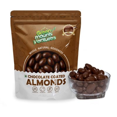 GREEN MOUNTS VENTURES | Chocolate Coated Almonds | Crunchy Almonds with Rich Chocolate Layer | Sweet & Nutty Snack | Rich in Antioxidants & Healthy Fats | Perfect for Gifting & Cravings (250gm)