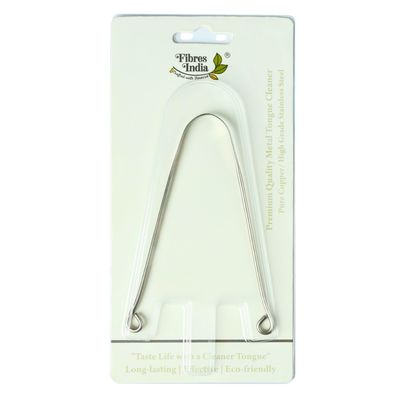 Fibres India Steel Tongue Cleaner | Kids & Adults with Ergonomic Handle - Effectively Combats Bad Breath | Enhances Oral Hygiene | Natural Steel Tongue Scraper for Improved Oral Health (Basic, Pack of 1)
