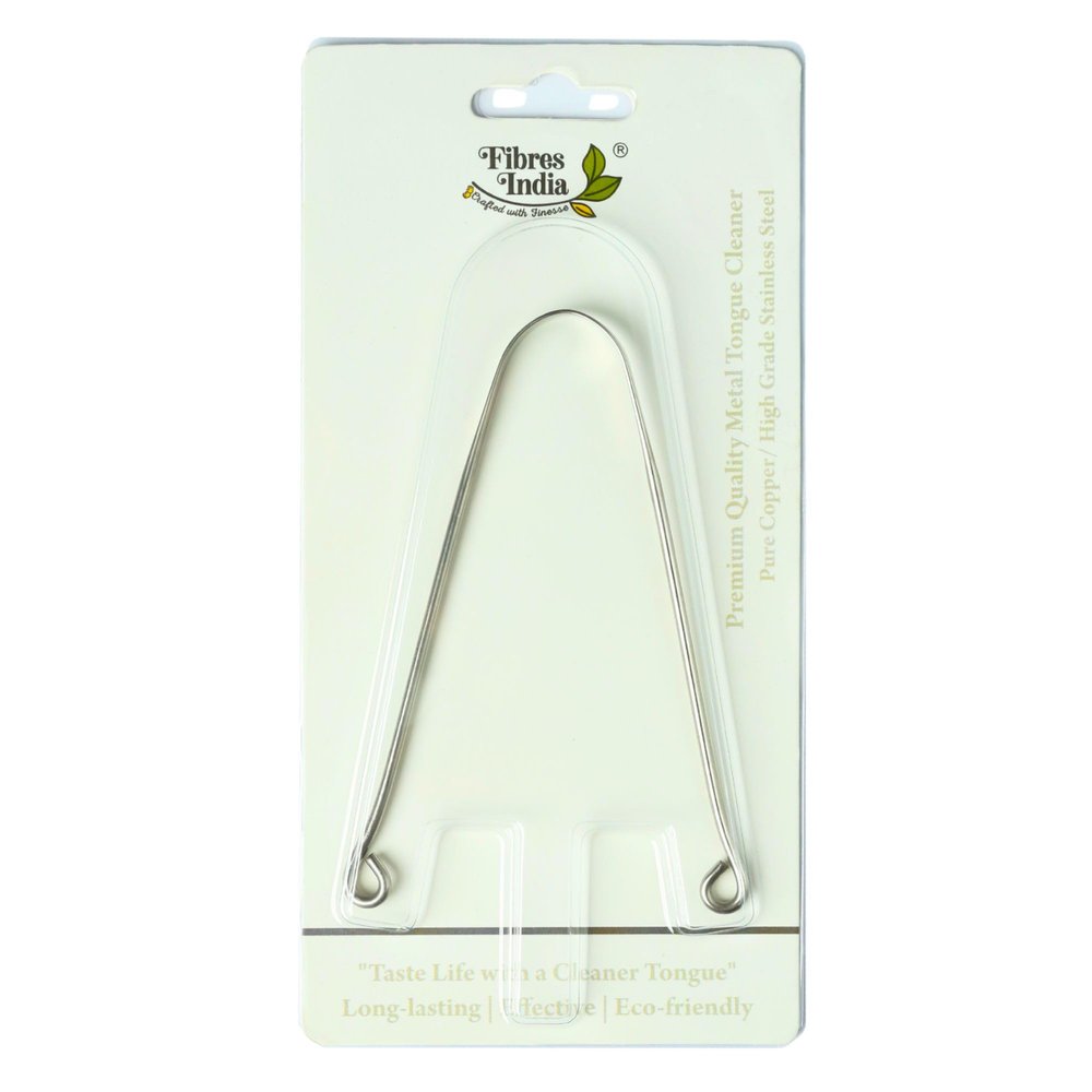 Fibres India Steel Tongue Cleaner | Kids & Adults with Ergonomic Handle - Effectively Combats Bad Breath | Enhances Oral Hygiene | Natural Steel Tongue Scraper for Improved Oral Health (Basic, Pack of 1)
