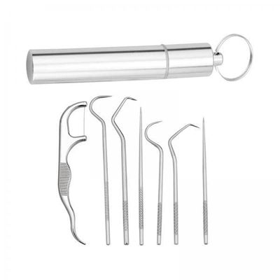 CALANDIS 2xPortable Stainless Steel Tootick Kit Traveling with Holder 7Pcs Kit | Dental Floss & Flossers | Oral Care