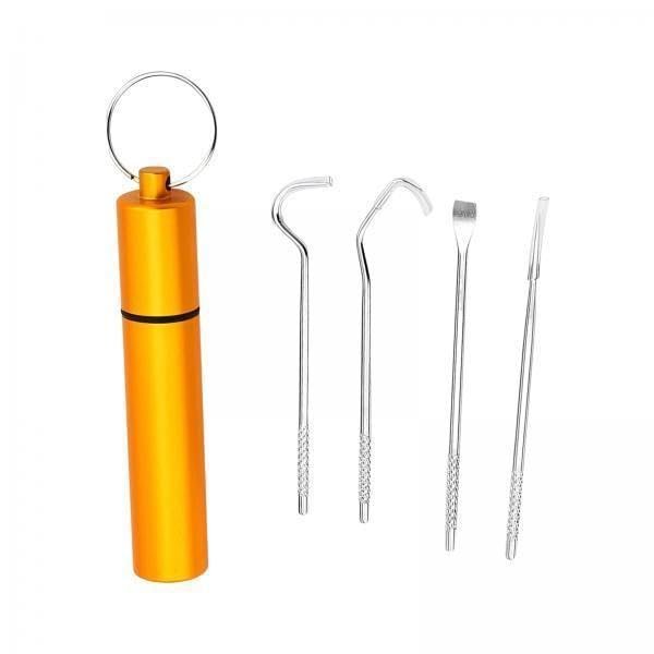 CALANDIS 2x4x Tootick Set Portable with Holder Case Tootick Hook for Picnic Gold | Dental Floss & Flossers | Oral Care