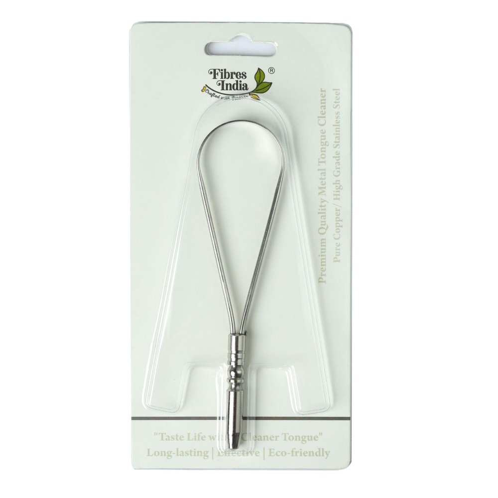 Fibres India Steel Tongue Cleaner | Stainless Steel Tongue Scraper for Adults & Kids | Ergonomic Handle | Fresh Breath & Oral Hygiene (Pack of 1)