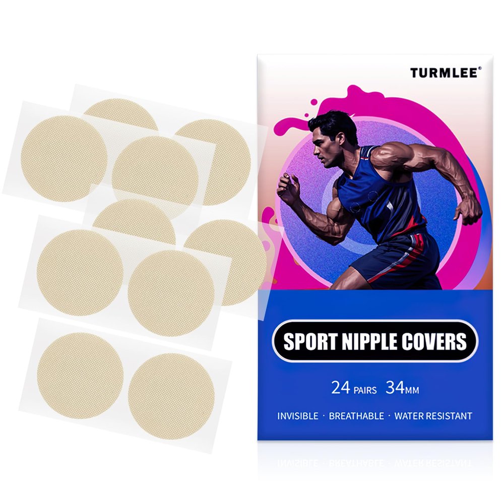CoolShef Nude Nipple Covers for Men Anti-Chafing Nipple Tape & Stickers for Running, Sports & Gym, Disposable Breathable Adhesive Nipple Cover Pads, No-Show Men Nipple Protectors, 24 Pairs