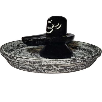 AAMAR HANDICRAFT Handcrafted Black Marble Shivling with Jalabhishek Plate Ideal for Office & Spiritual Gifts Set with Plate Home/Office Decor & Thoughtful Gift for Devotees (Pack of 1)