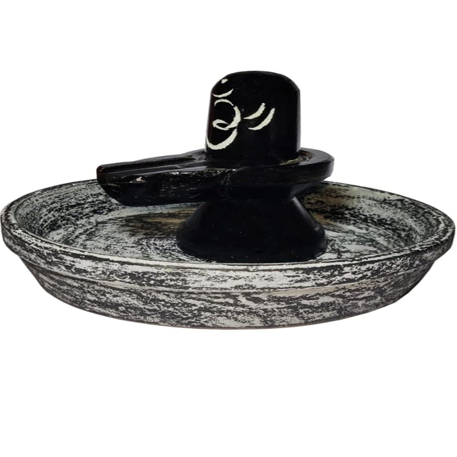 AAMAR HANDICRAFT Handcrafted Black Marble Shivling with Jalabhishek Plate Ideal for Office & Spiritual Gifts Set with Plate Home/Office Decor & Thoughtful Gift for Devotees (Pack of 1)