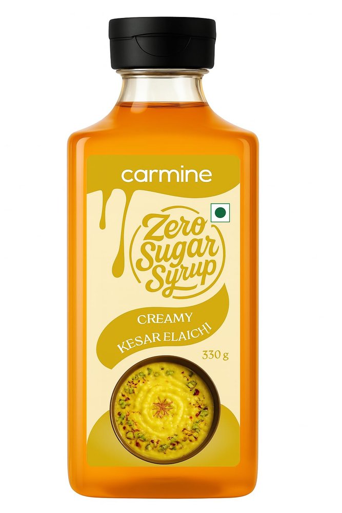 Carmine Zero Sugar Creamy Kesar Elaichi Syrup  330g | New & Improved Recipe | Sweetened with Pure Monk Fruit | Natural, Plant-Based Indian Dessert Syrup | No Artificial Sweeteners or Additives | Low Glycemic & Low Carb | Saffron Cardamom Flavor for 