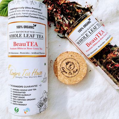 Kangra Tea House Organically Grown Hibiscus Rose Lemongrass Mint Green Tea for Hair & Skin Detox | Wellness Tea for Improved Digestion (20g = 12 glasses) - Combo of BeauTEA 40g