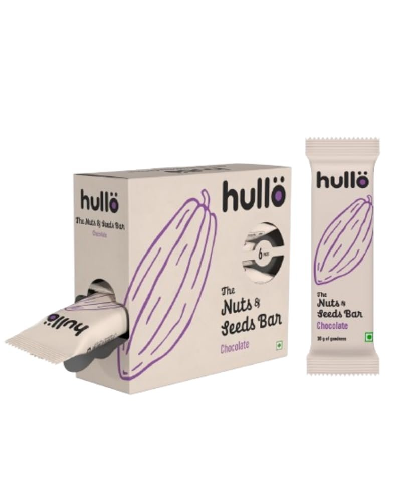 Hullo Nuts & Seeds Bar - Chocolate (6 x 30g Pack) | Dairy Free, Nutrient Rich & Balanced Snack Bars for Kids & Adults | Nutrition Bars No Added Sugar & No Preservatives