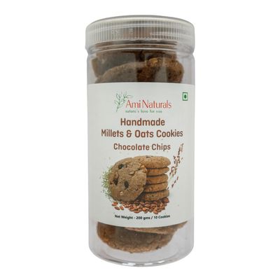 Ami Naturals Chocolate Chip Millet & Oats Cookies | Handmade Healthy Cookies | No Maida, No Added Sugar, No Palm Oil | High Fibre Snack | 200g