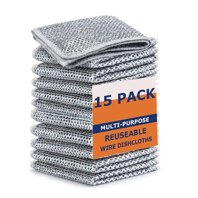 VEWIKZY Multipurpose Wire Dishwashing Rags for Wet and Dry Stainless Steel Scrubber Non-Scratch Wire Dishcloth for Washing Dishes Sinks Counters Easy Rinsing Machine Washable (15)