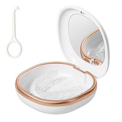 BOGOTA White Retainer Case with Mirror & Removal Tool - Portable Magnetic Switch Aligner Case - Slim Night Mouth Guard Denture Box - Teeth Retainer